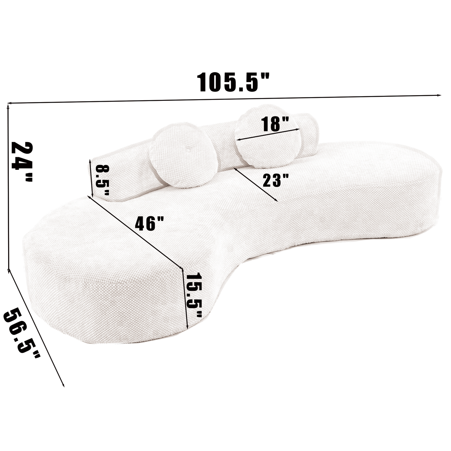 105.5''Curved Sofa, Modern Minimalist Sofa, Cloud Couch Sofa 3-4 Seater Couch with 2 Pillows,Bedroom, No Assembly Required, Point-shaped corduroy, (Anti-Wrinkle) Pink