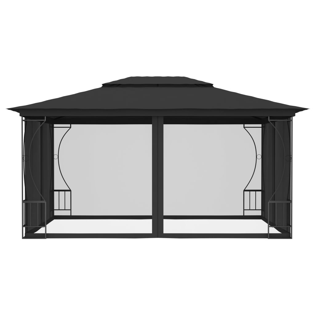 vidaXL Gazebo with with Nets Outdoor Furniture 118.1"/157.5" Anthracite/Cream-11