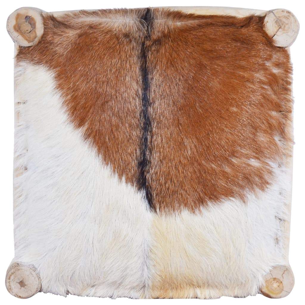 vidaXL Bar Stool Real Goat Leather and Solid Teak Wood-7