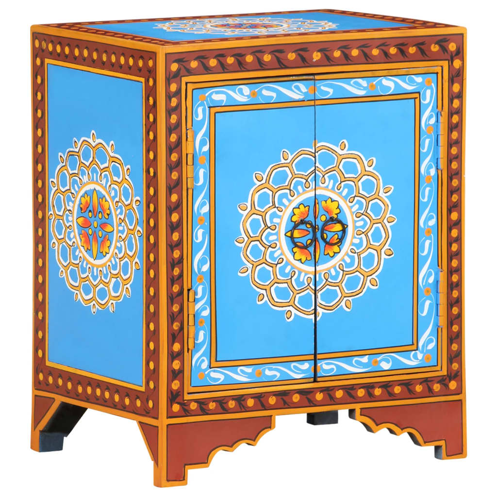 vidaXL Hand Painted Bedside Cabinet 15.7"x11.8"x19.7" Solid Mango Wood-9