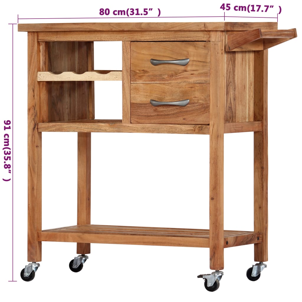 vidaXL Kitchen Trolley 31.5"x17.7"x35.8" Solid Wood Acacia-5