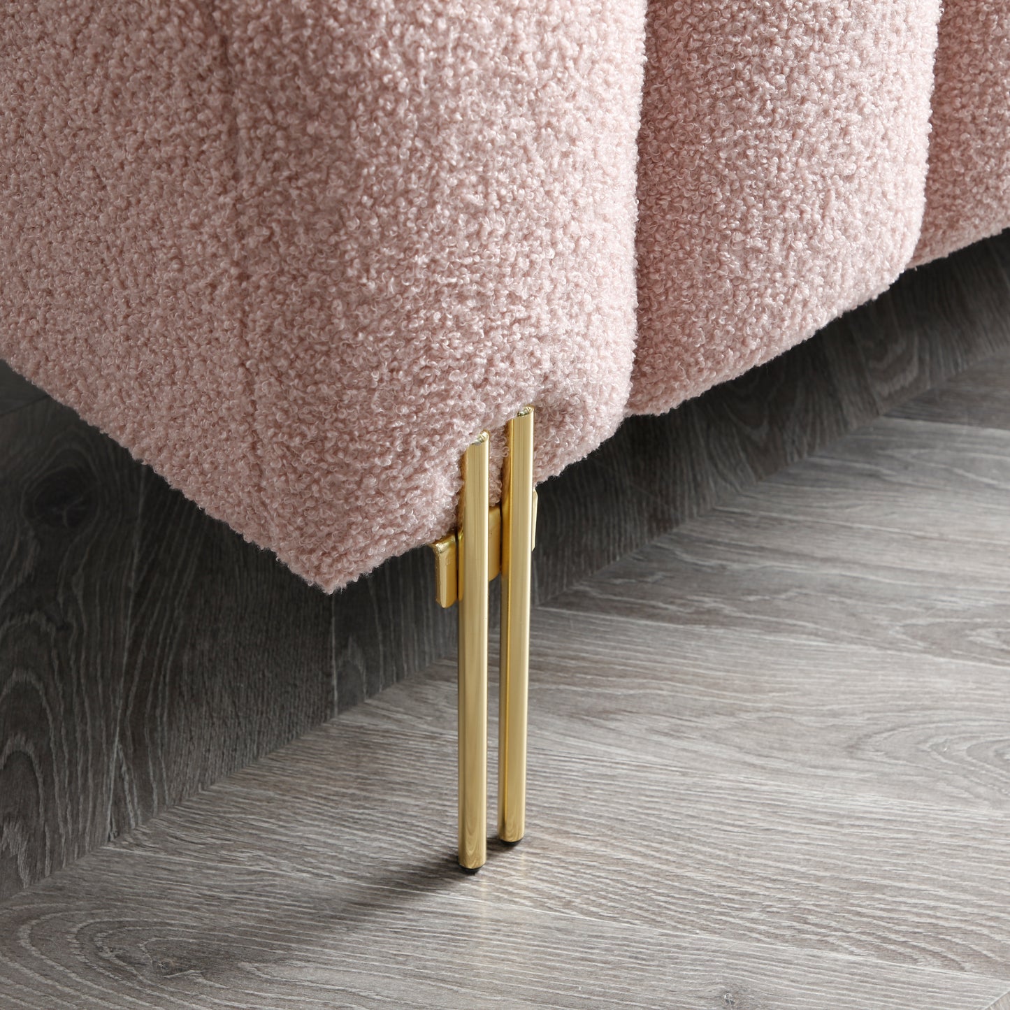 53.2" Width Modern End of Bed Bench- Sherpa Fabric Upholstered Ottoman Bench with Gold Metal Legs