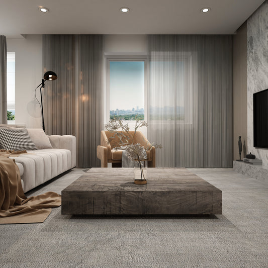 Charcoal Finish Solid Wood Low Profile Rough Coffee Table