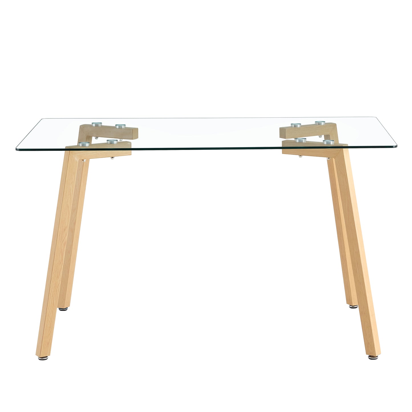 Glass dining table modern minimalist rectangle, 4-6, 0.31 "tempered glass tabletop with wooden coated metal legs, writing desk