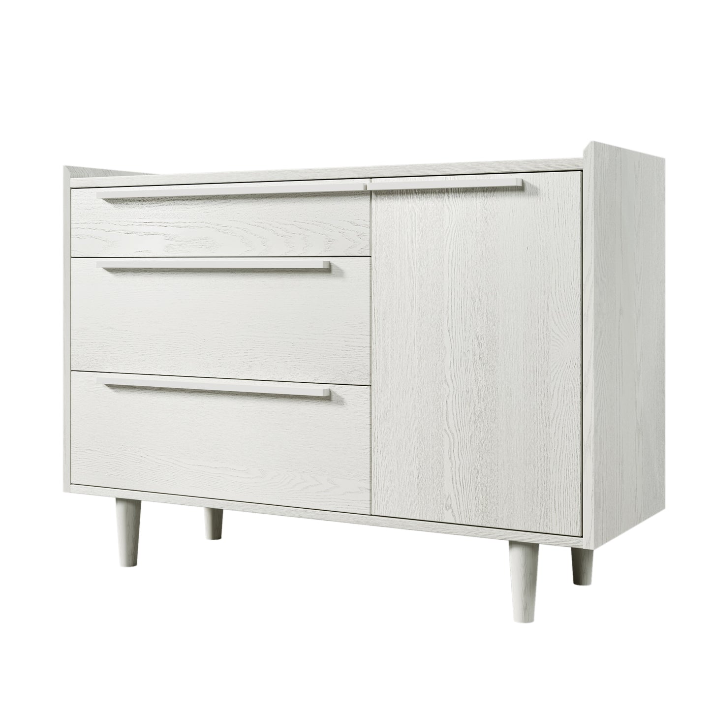 Modern Wood Grain Sideboard with 3 Drawers Storage Cabinet Entryway Floor Cabinet Sideboard Dresser with Solid Wood Legs, Grain White