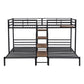 Metal Twin over Twin & Twin Bunk Bed, Triple Bunk Bed with Storage Shelves Staircase, Black