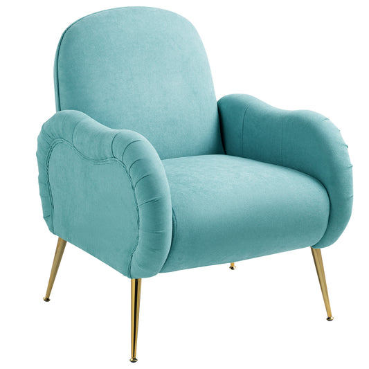 Modern Accent Chair with Metal Gold Legs, Snowflake Fabric Armchair, Cyan