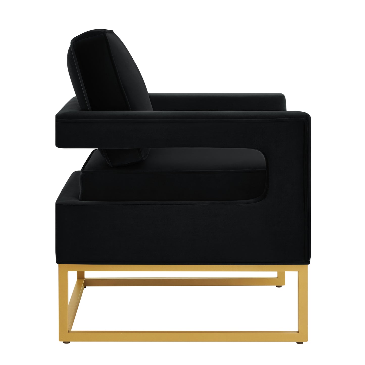 Modern Style Accent Chair with Gold Metal Base , Velvet Upholstered Leisure Chair with Open Armrest, Armchair, Black