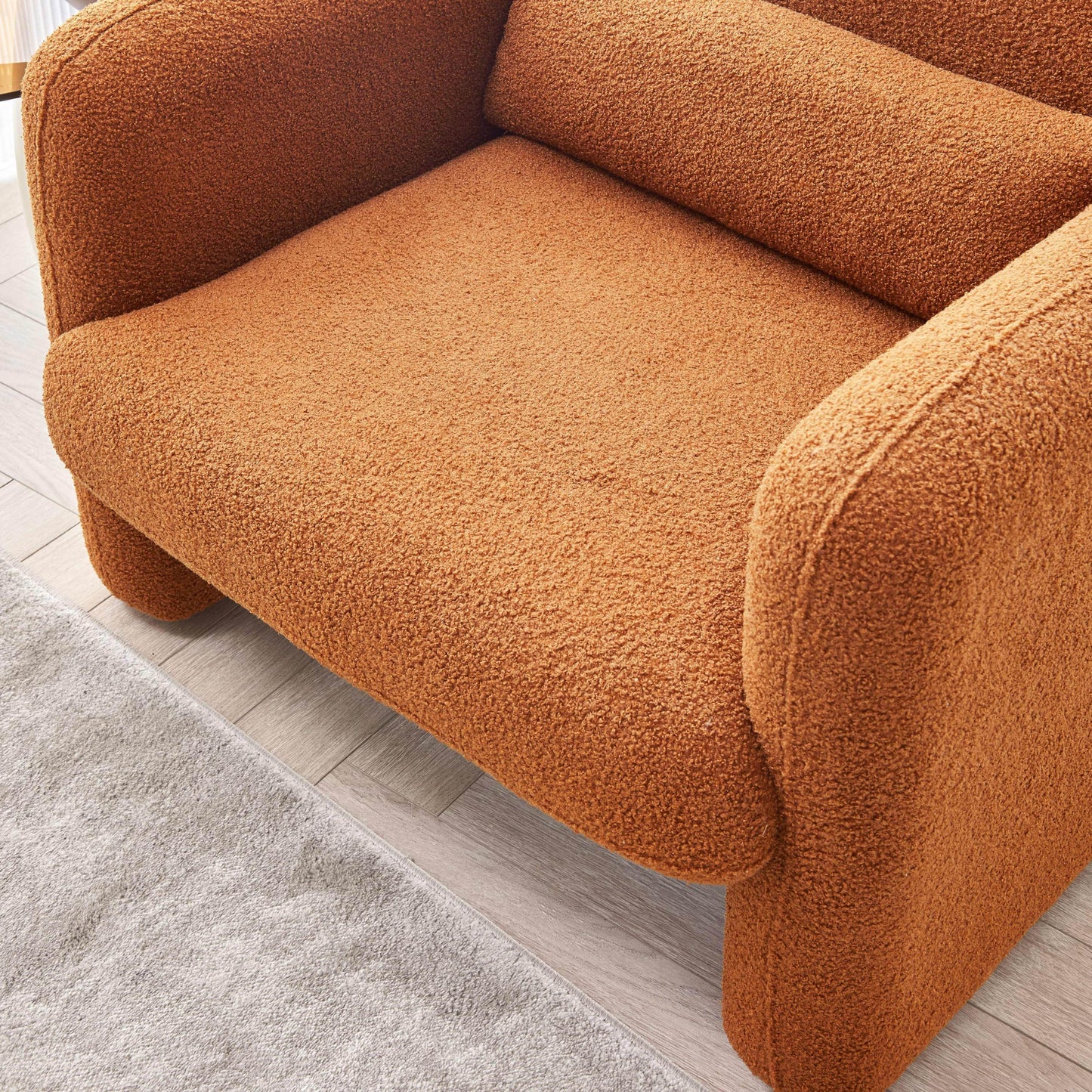 34"Lamb Fleece Fabric Sofa, Modern Single Sofa with Support Pillow for Apartment, Office, Living Room & Bedroom, Tool-Free Assembly.(Dark Orange)