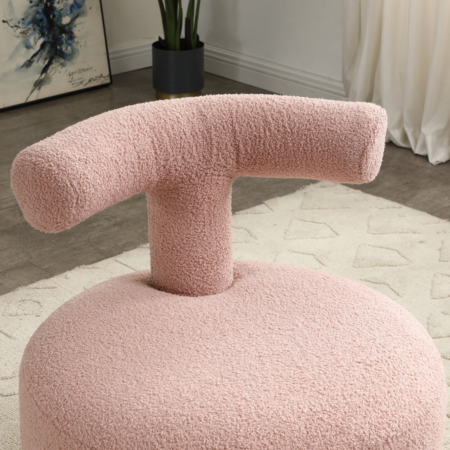 24.4" Width Modern Sherpa Fabric Chair Upholstered Creative Ottoman Pouf Fuzzy Sofa Footrest Stool Reading Chair Kids Furniture Chair