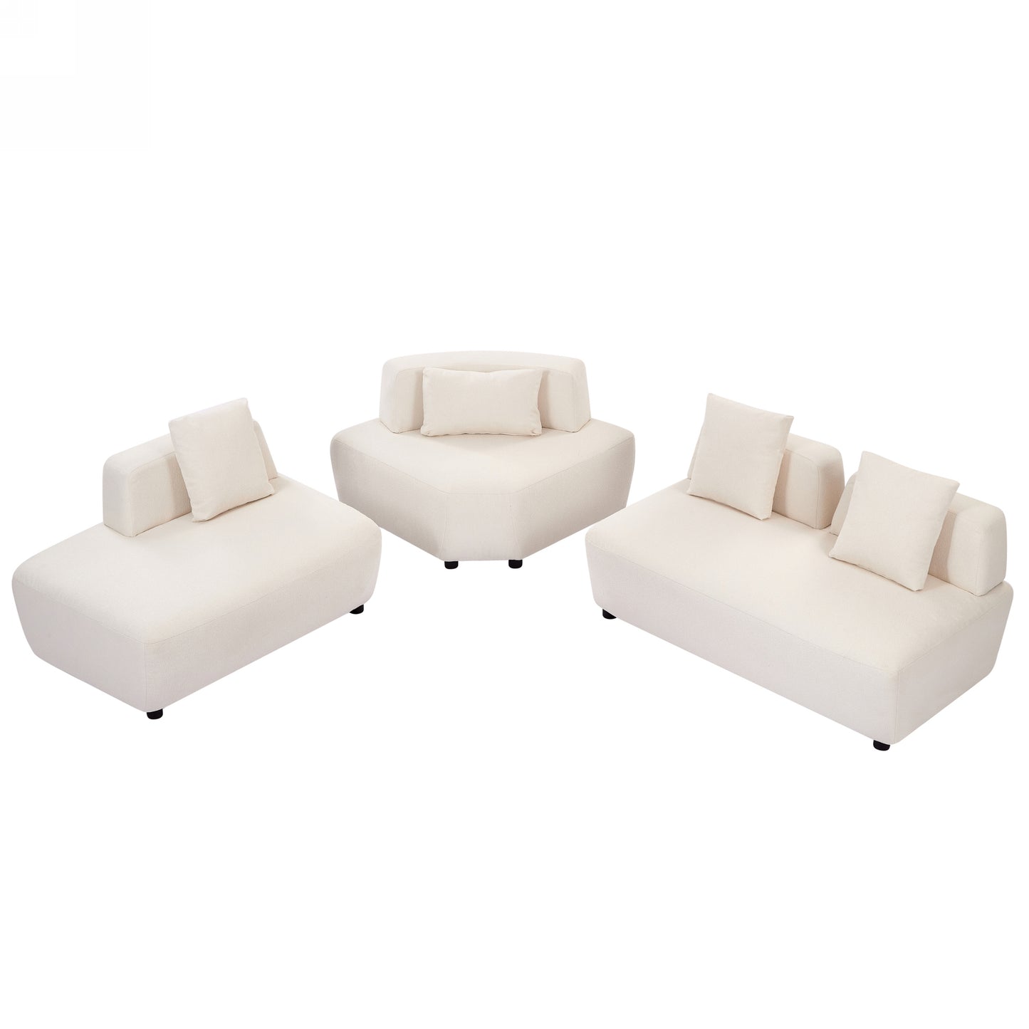 Contemporary 3-piece Sectional Sofa Free Convertible sofa with Four Removable Pillows for Living Room, Beige