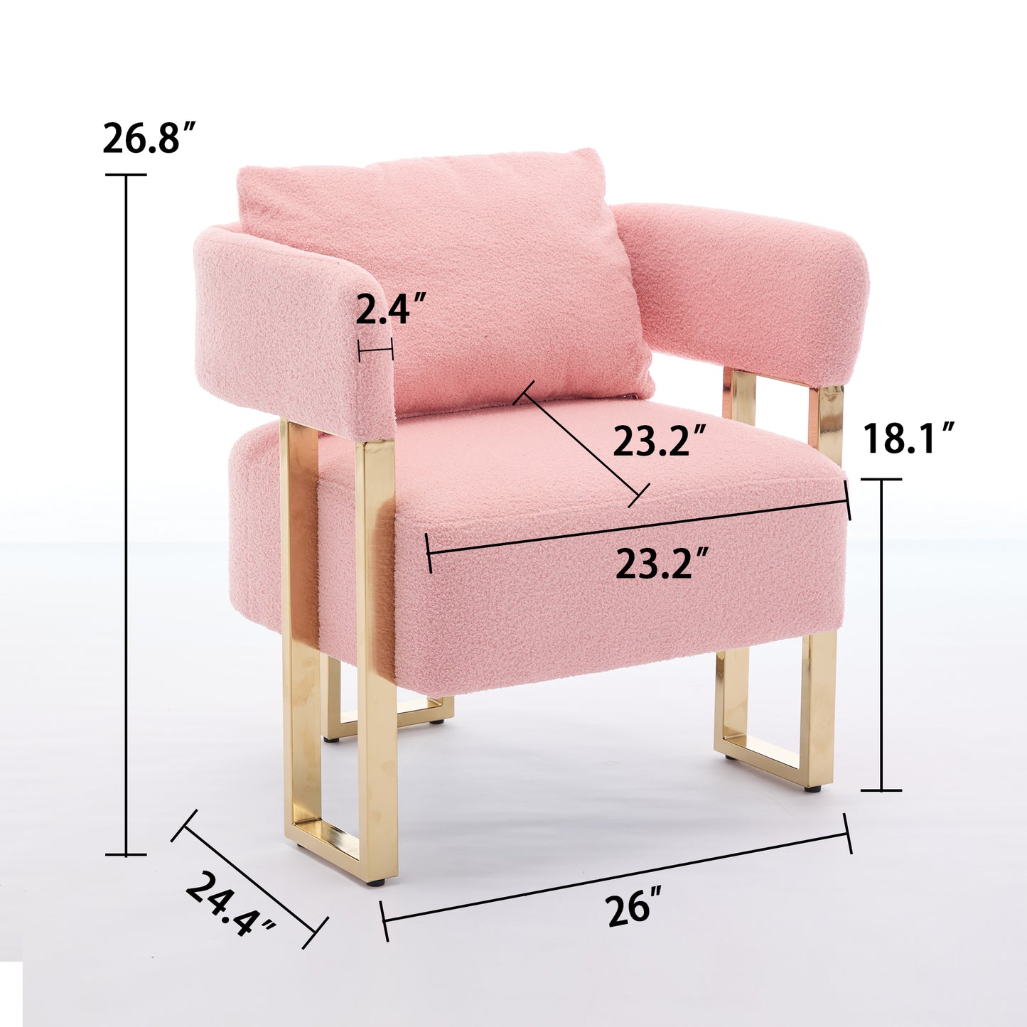 TS Modern decorative chair, living room side chair with gold metal legs, Teddy fleece upholstered metal foot sofas 2PCS Pink