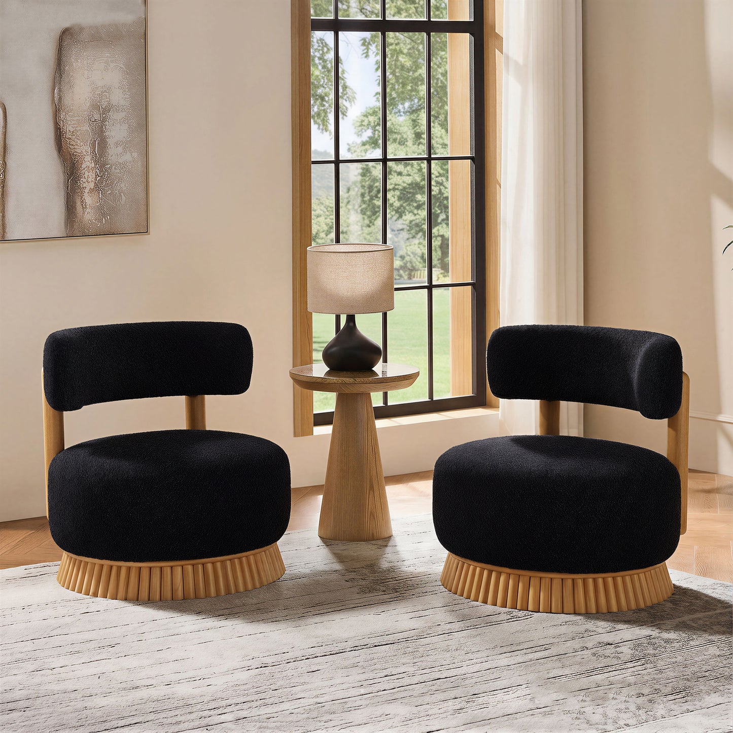 Modern 27.5' W Farmhouse Armless Chair Set of 2, Wooden Base Featuring Thatched Roof Rod Design, Cozy Upholstered Chair for Living Room or Bedroom