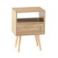 15.75" Rattan End table with  drawer and solid wood legs, Modern nightstand, side table