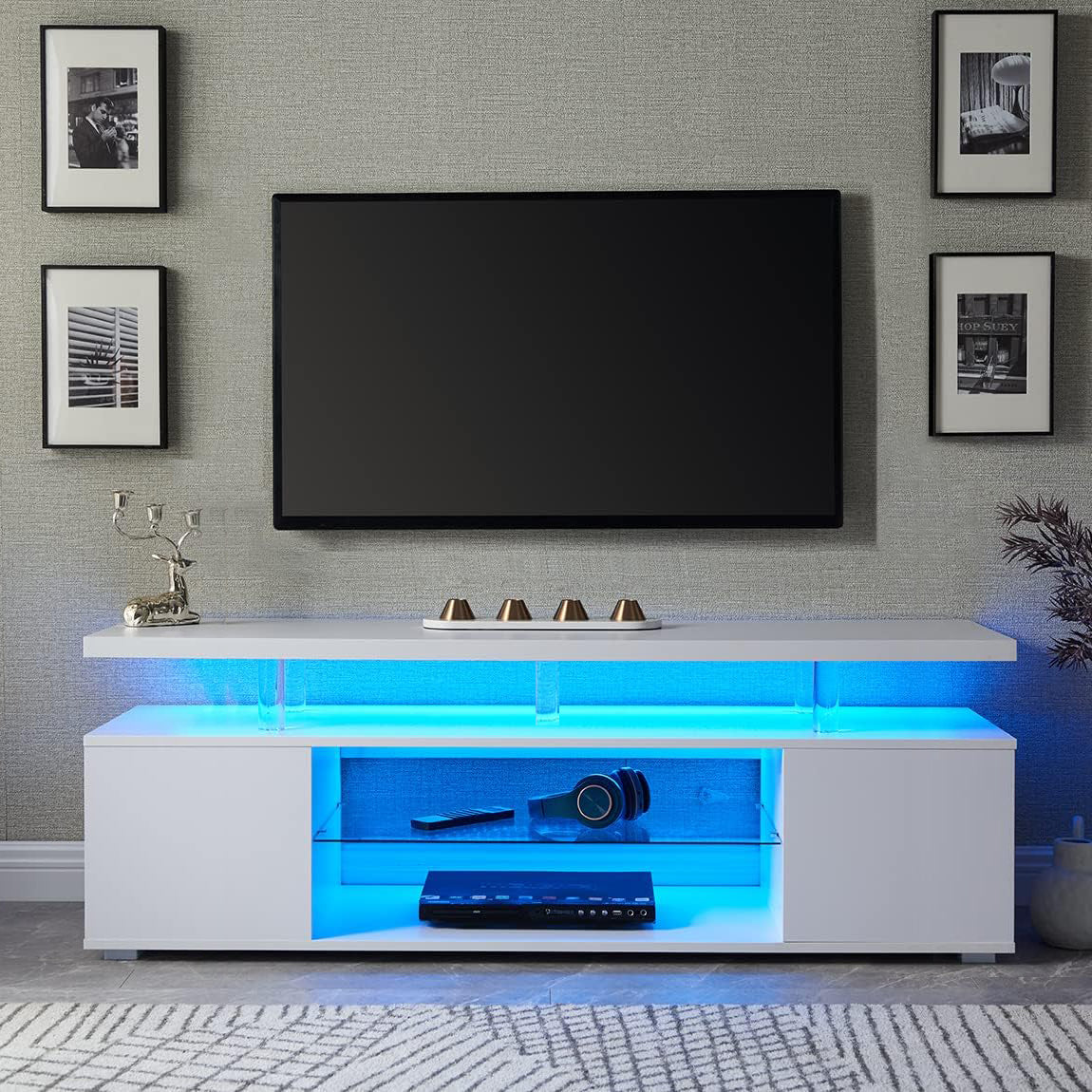 TV Stand for 70 Inch TV LED Gaming Entertainment Center Media Storage Console Table with Large Side Cabinet -White