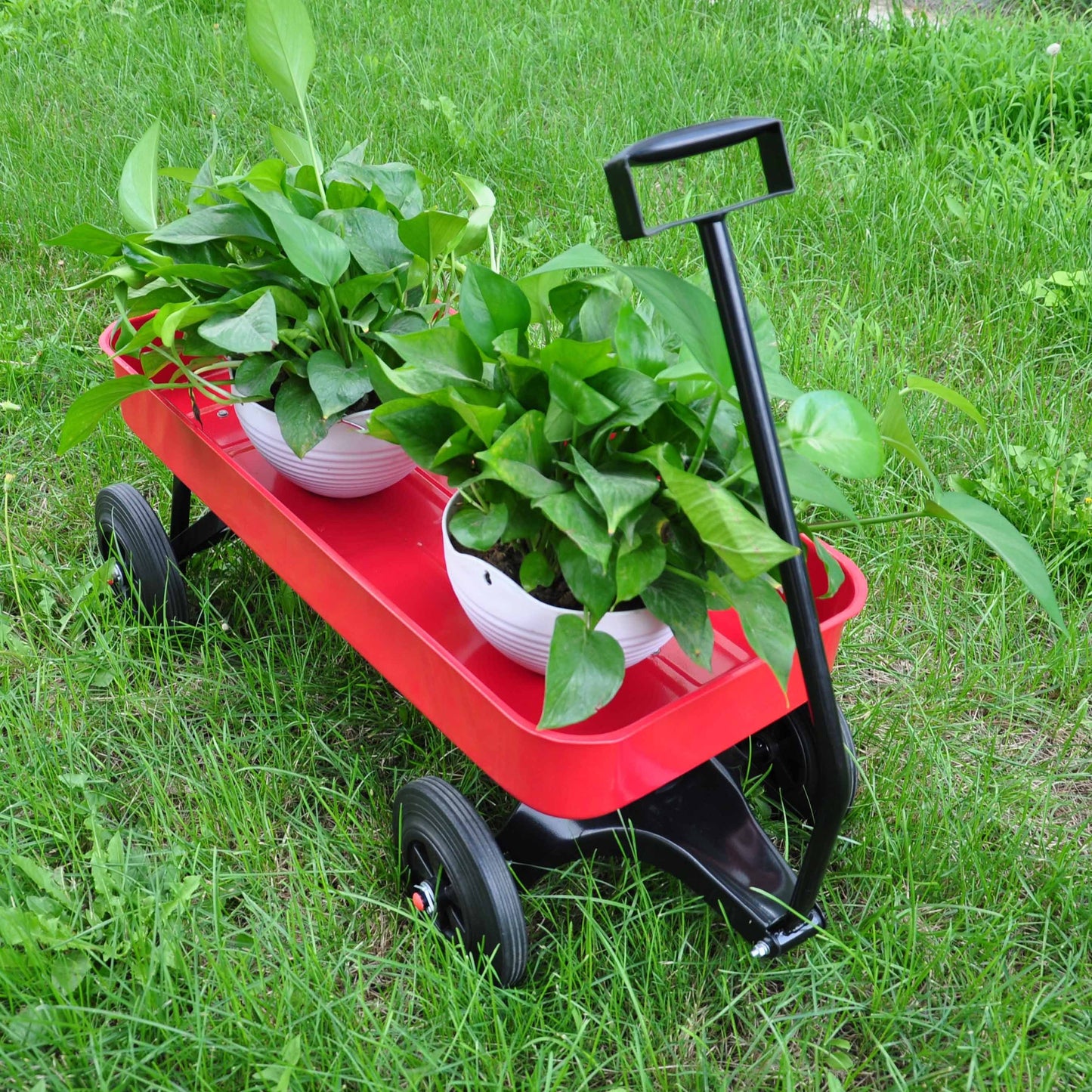 Garden cart Reuniong  Railing,  solid Wheels, All Terrain Cargo Wagon with 280lbs Weight Capacity, Red