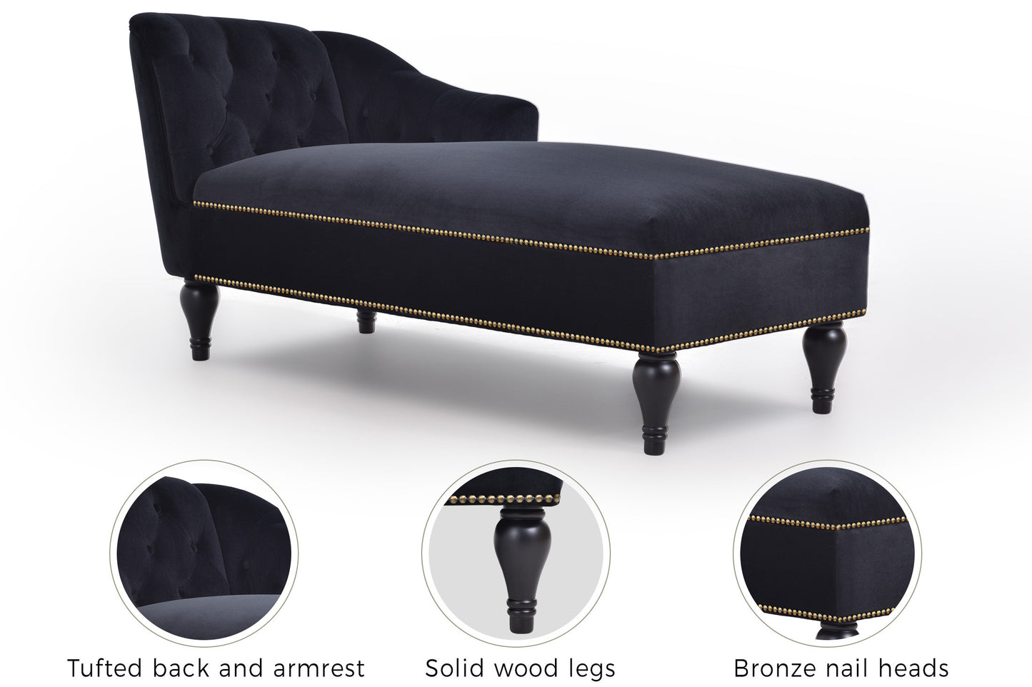 58''Velvet Chaise Lounge,Button Tufted Right Arm Facing Lounge Chair with Nailhead Trim & Solid Wood Legs