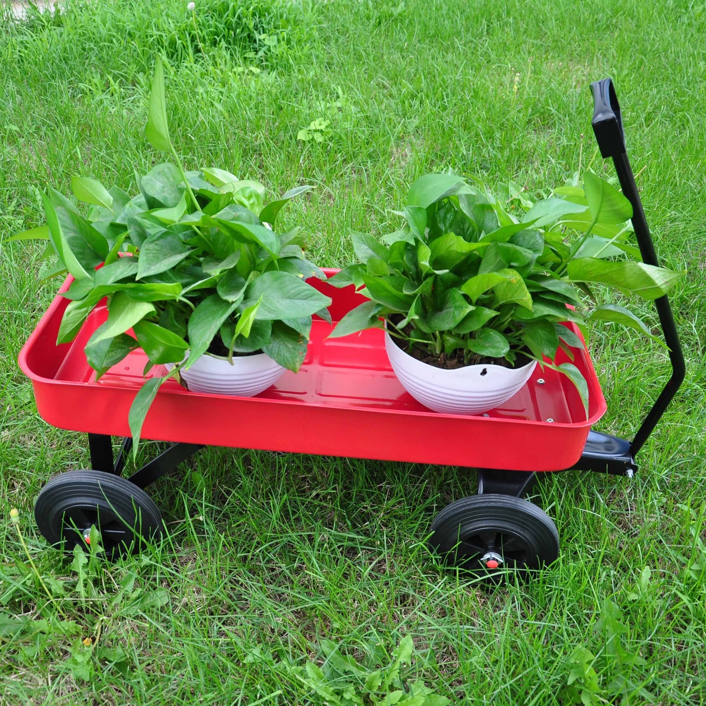 Garden cart Reuniong  Railing,  solid Wheels, All Terrain Cargo Wagon with 280lbs Weight Capacity, Red