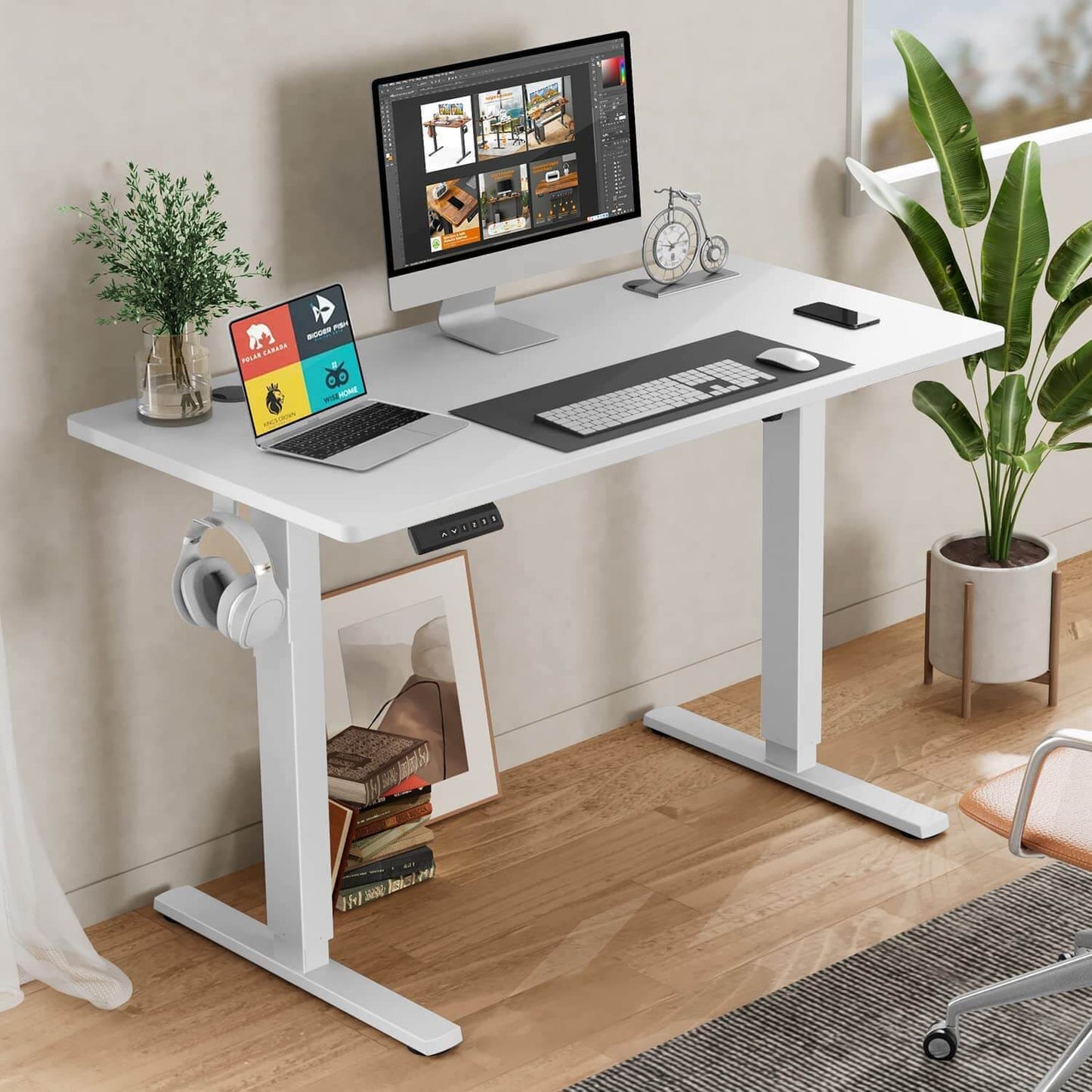 Electric Height Adjustable Standing Desk,Sit to Stand Ergonomic Computer Desk,White,48'' x 24"