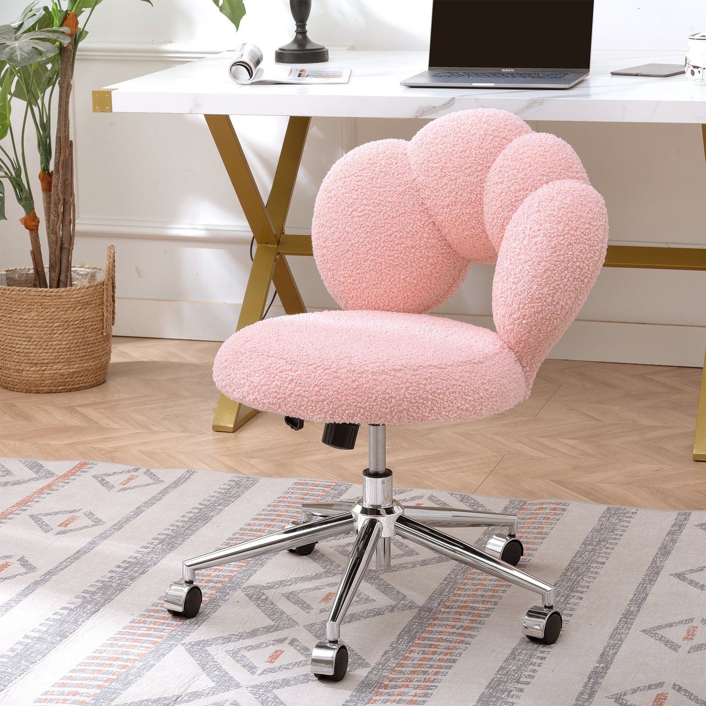 360°Swivel Height Adjustable,Swivel Chair,Teddy fabric,home office chair