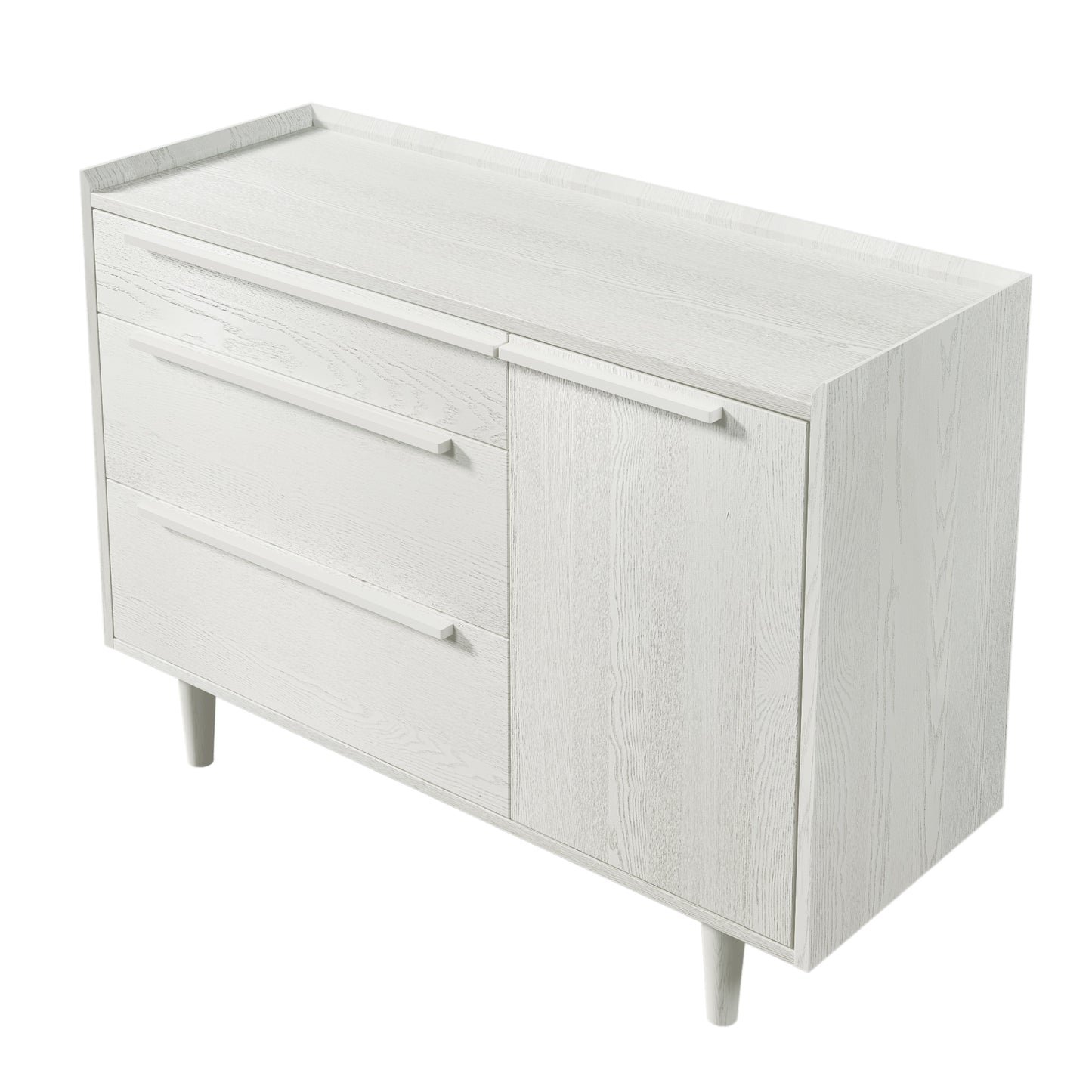 Modern Wood Grain Sideboard with 3 Drawers Storage Cabinet Entryway Floor Cabinet Sideboard Dresser with Solid Wood Legs, Grain White