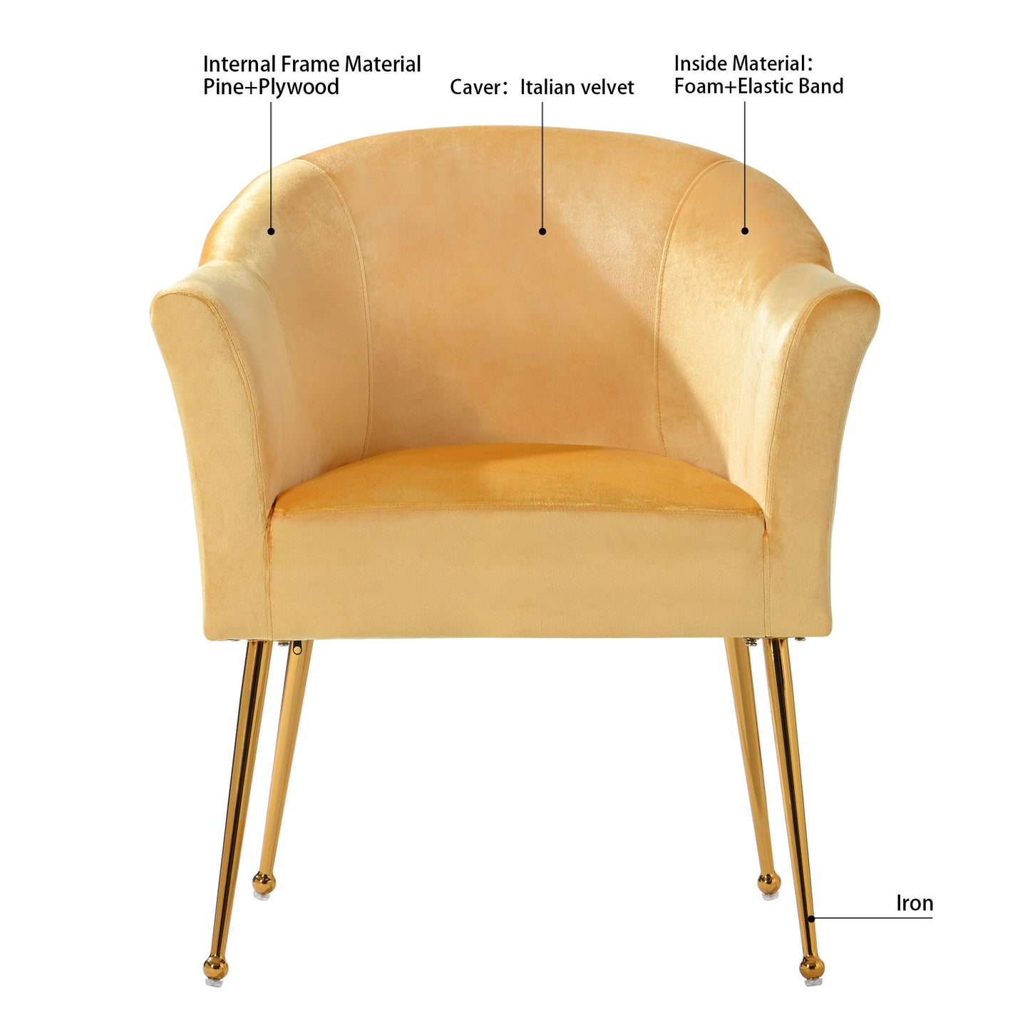 Velvet Accent Chair with  Wood Frame, Modern Armchair Club Leisure Chair with Gold Metal Legs