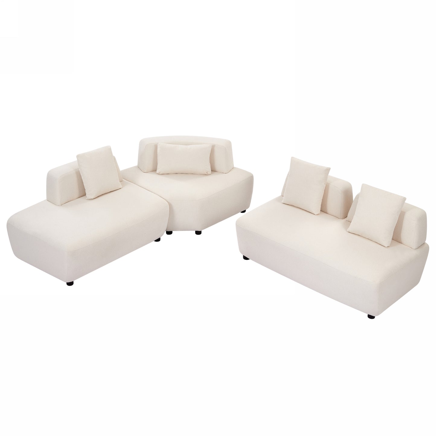 Contemporary 3-piece Sectional Sofa Free Convertible sofa with Four Removable Pillows for Living Room, Beige