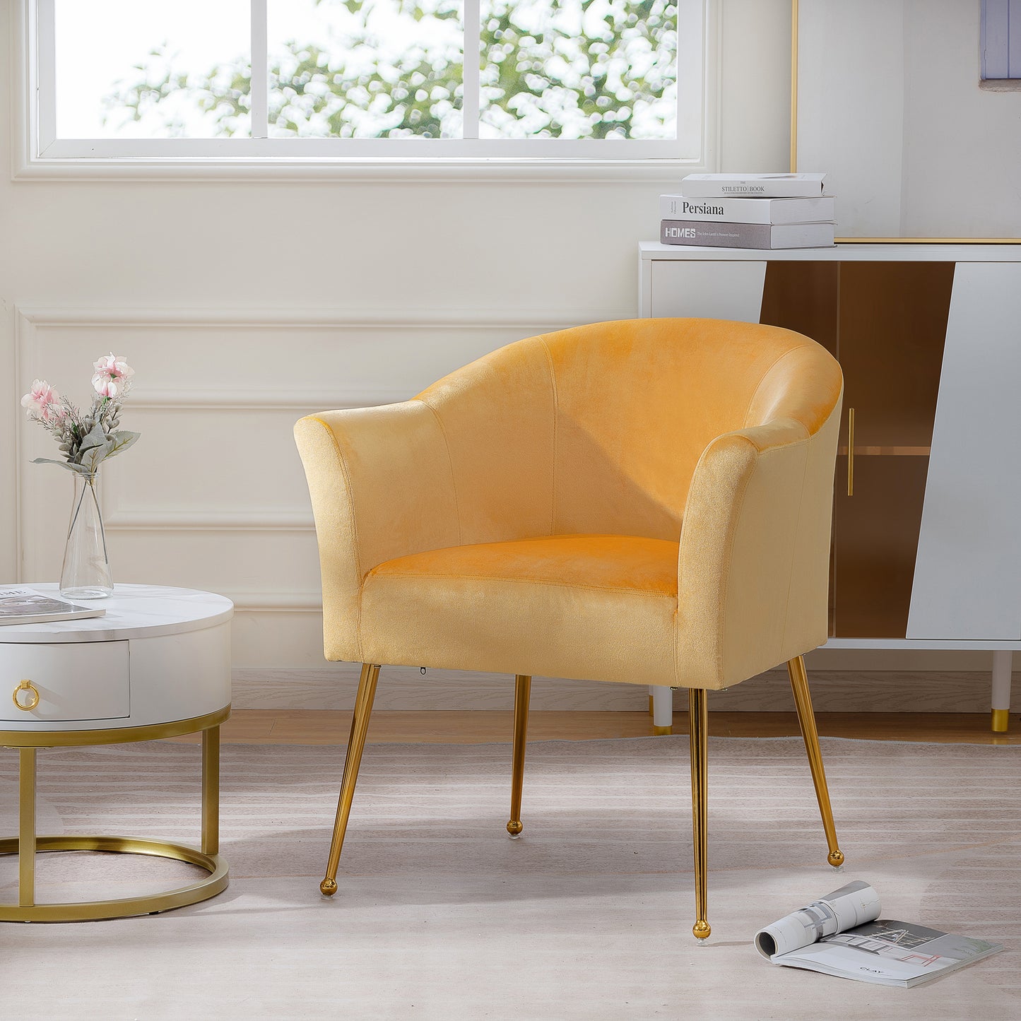 Velvet Accent Chair with  Wood Frame, Modern Armchair Club Leisure Chair with Gold Metal Legs