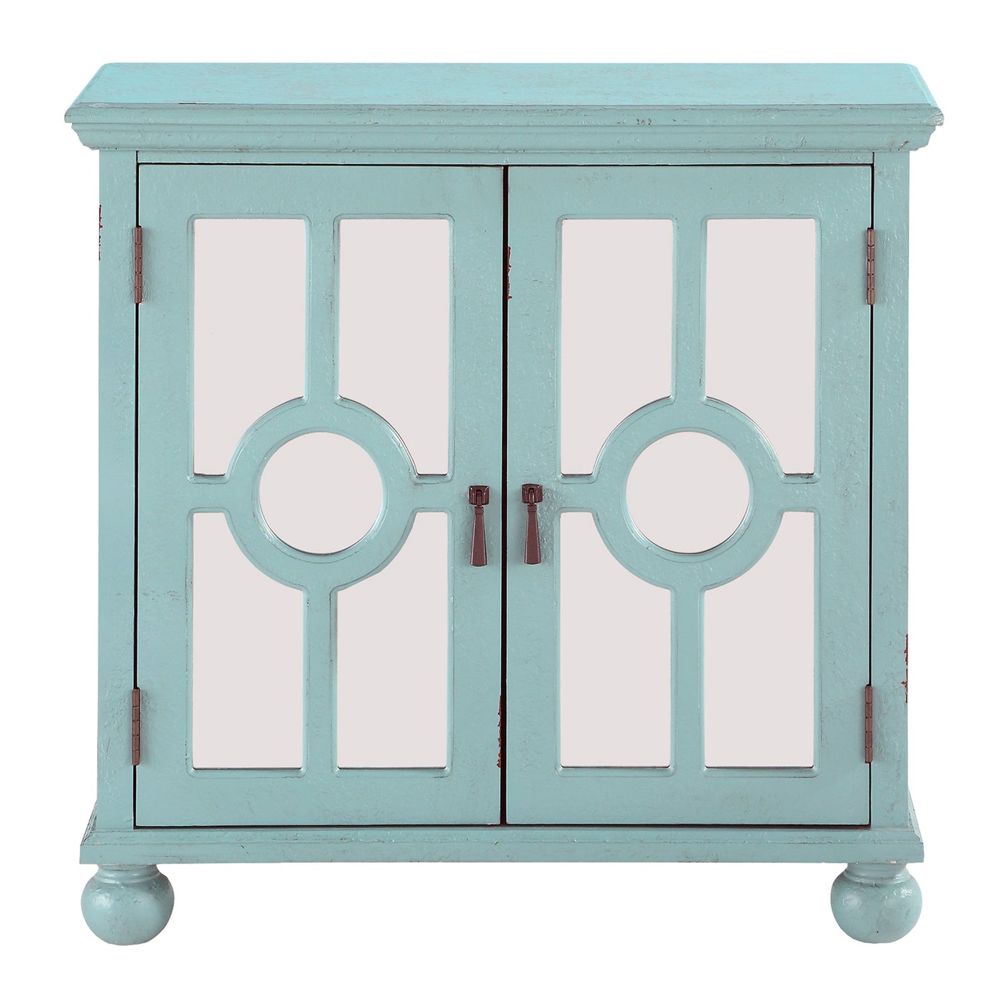 Classic Storage Cabinet 1pc Modern Traditional Accent Chest with Mirror Doors Antique Aqua Finish Pendant Pulls