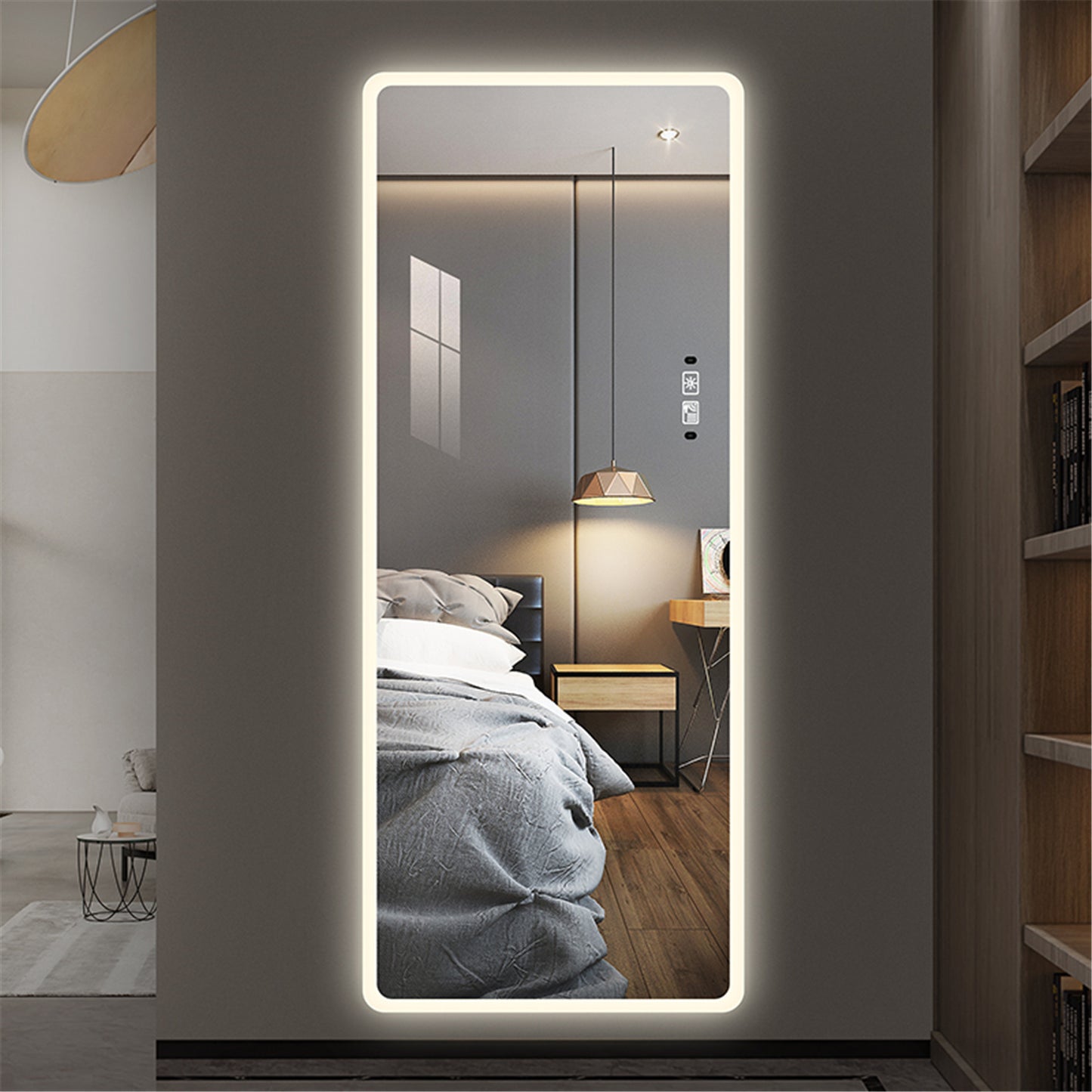 Full Length Mirror Lighted Vanity Body Mirror LED Mirror Wall-Mounted Mirror Intelligent Human Body Induction Mirrors Big Size Rounded Corners