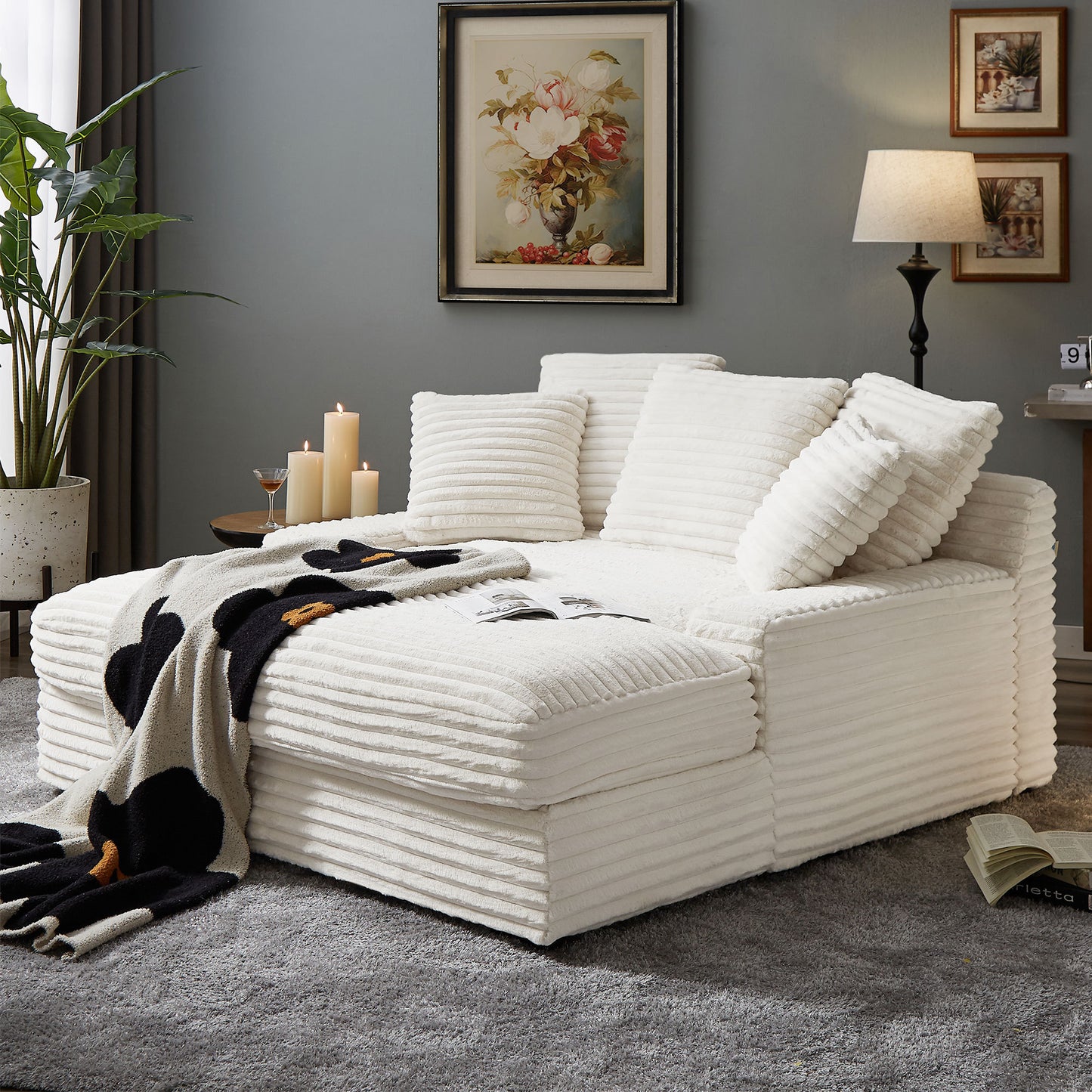 Modern Double Sleeper Sofa Comfortable Cloud Couch Soft Fluffy Corduroy Upholstery with Square Armrests