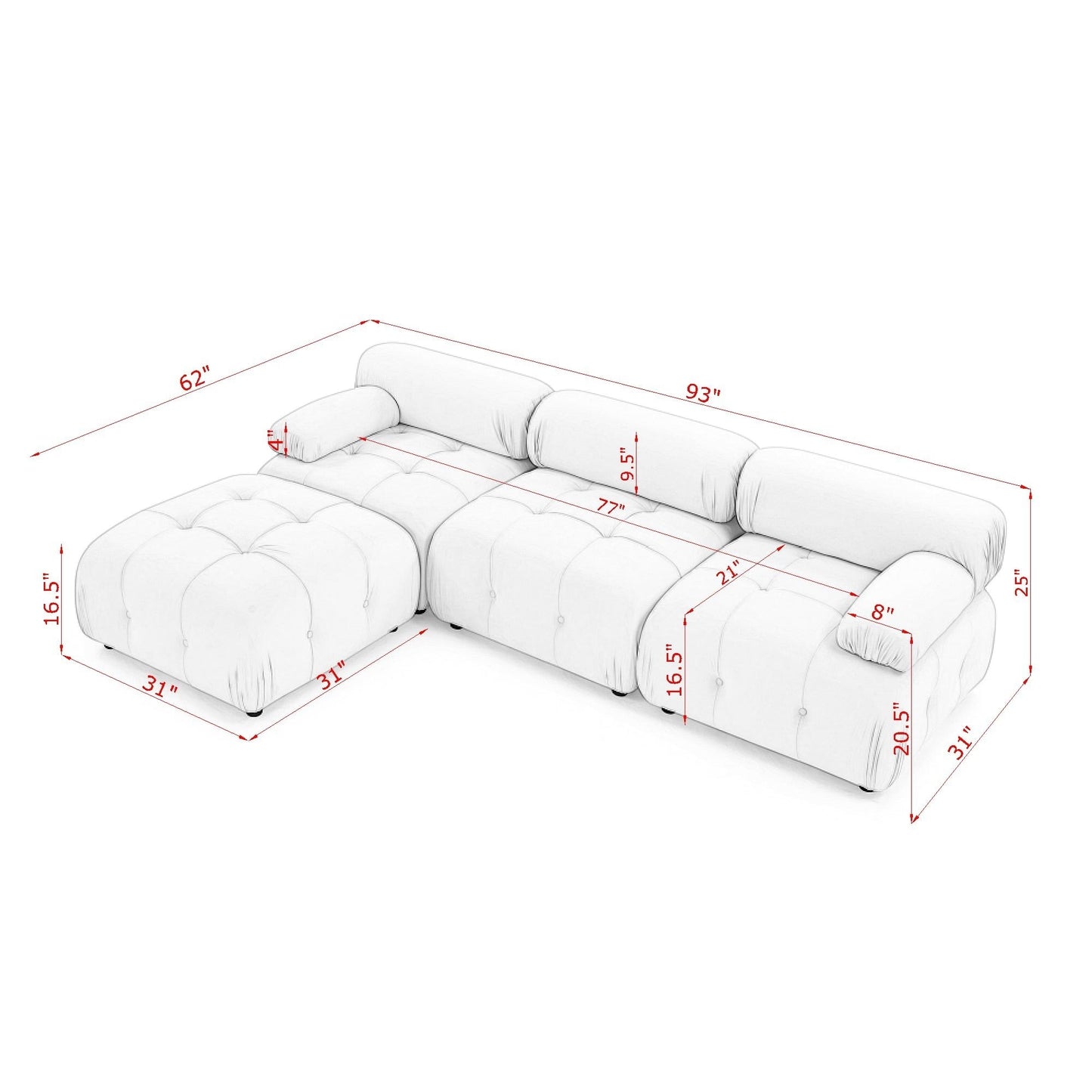 Modular Sectional Sofa, Button Tufted Designed and DIY Combination,L Shaped Couch with Reversible Ottoman, Pink Velvet