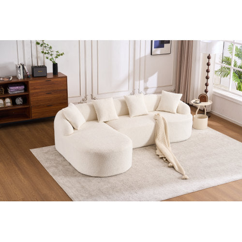 LY-022 GREY COMPRESSION SOFA Combining Chaise Longue With 3-seater, Wood Grain Chenille Fabric, Full Sponge Compression Sofa, combined Sofa With 4 Pillows