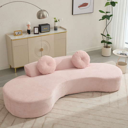 105.5''Curved Sofa, Modern Minimalist Sofa, Cloud Couch Sofa 3-4 Seater Couch with 2 Pillows,Bedroom,  No Assembly Required, Point-shaped corduroy, (Anti-Wrinkle) Pink