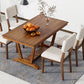 Rustic 5-piece Dining Table Set with 4 Upholstered Chairs, 59-inch Rectangular Dining Table with Trestle Table Base, Walnut