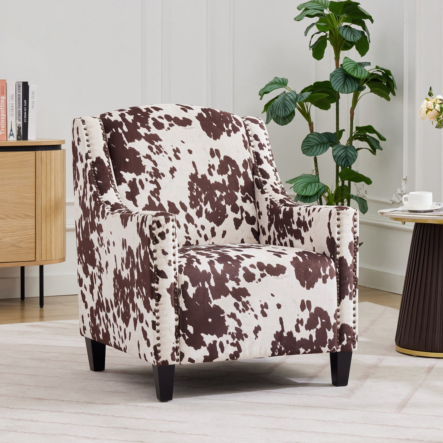 Mirod Comfy Accent Chair with Tufted Backrest, Bedroom Single Seat Arm Chair with Wooden Legs, Modern Side Chairs for Living Room