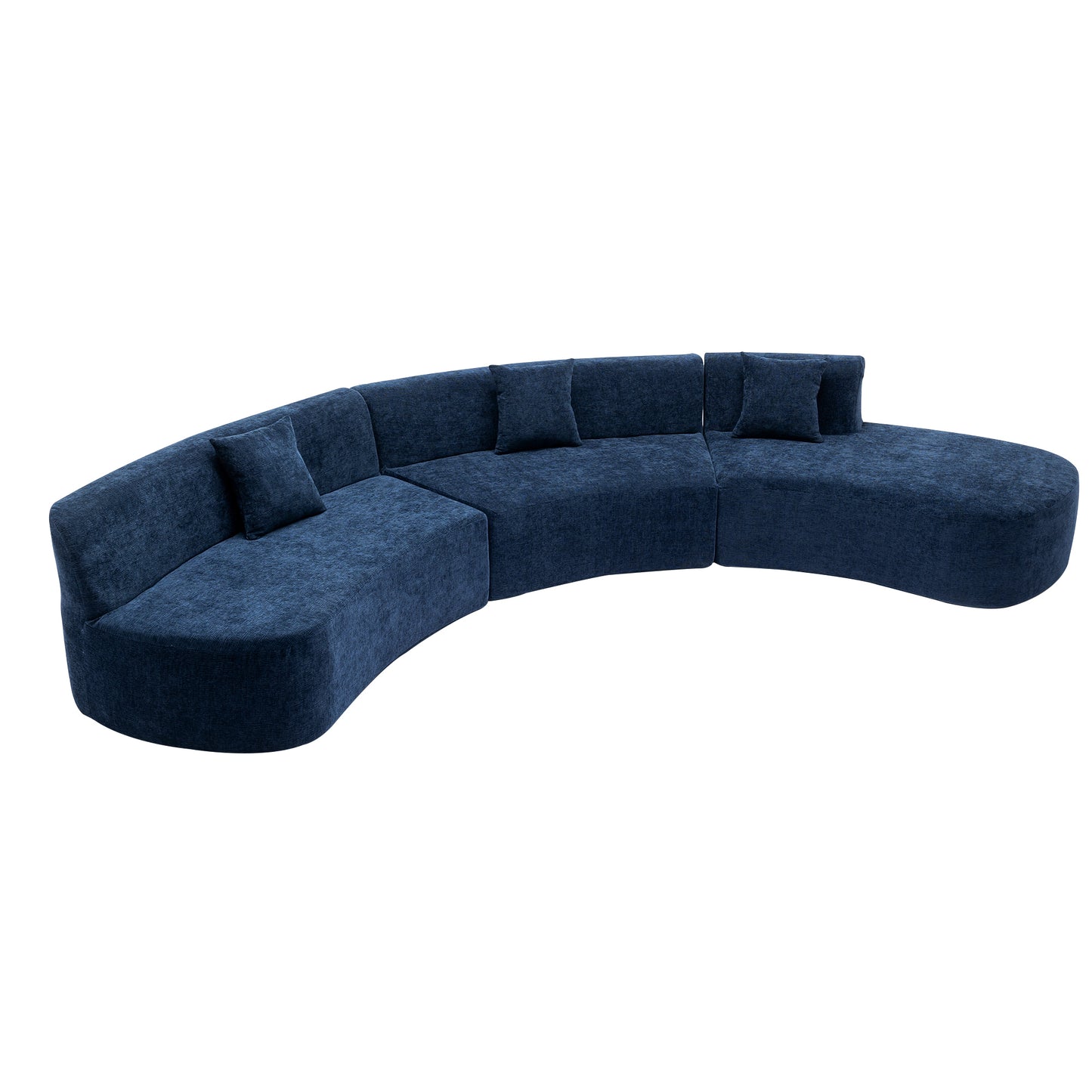 136.6" Stylish Curved sofa Sectional Sofa Chenille Fabric Sofa Couch with Three Throw Pillows for Living Room, Blue