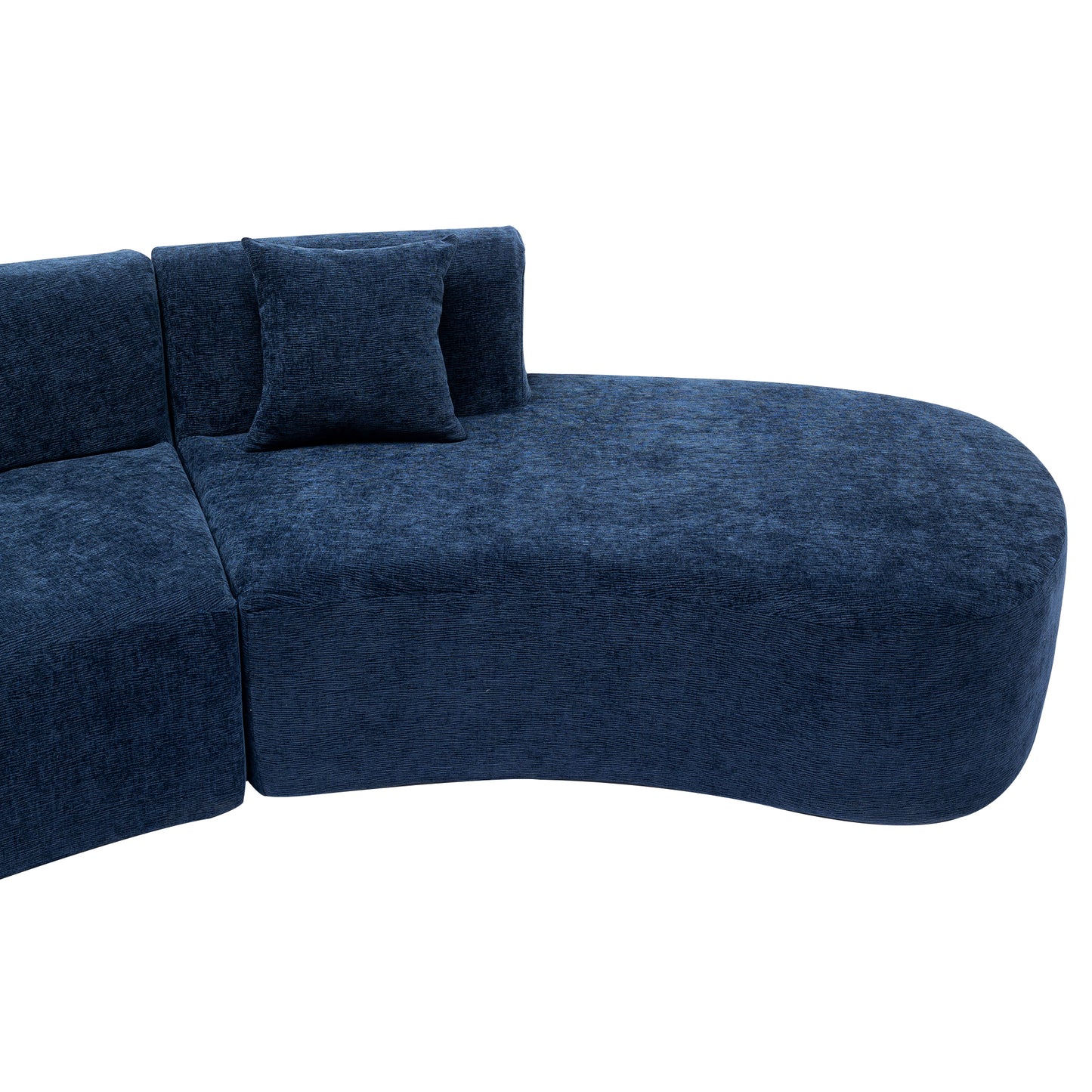 136.6" Stylish Curved sofa Sectional Sofa Chenille Fabric Sofa Couch with Three Throw Pillows for Living Room, Blue