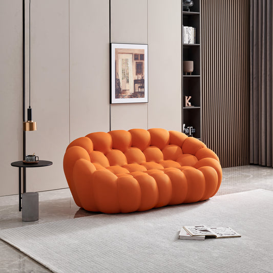 74.8" Modern Loveseat Bubble Sofa Couch, 2 Seater Upholstered Floor Sofa, Honeycomb Shaped Bubble Couch with 3D Textile Mesh Fabric - (Orange)