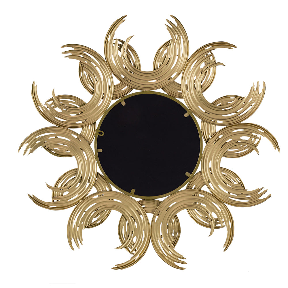 38" Sunburst Metal Decorative Mirror with Gold Finish, Boho Wall Decor