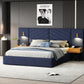 Queen Size Velvet Bed Frame/Vertical Channel Tufted Wingback Headboard/Upholstered Platform Bed/Strong Wooden Slats/No Box Spring Needed/Easy AssemblyRoyal blue