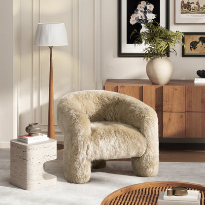 Avalon 35' Genuine Sheepskin Fur Split Barrel Back Accent Chair, Natural Blonde Genuine Fur