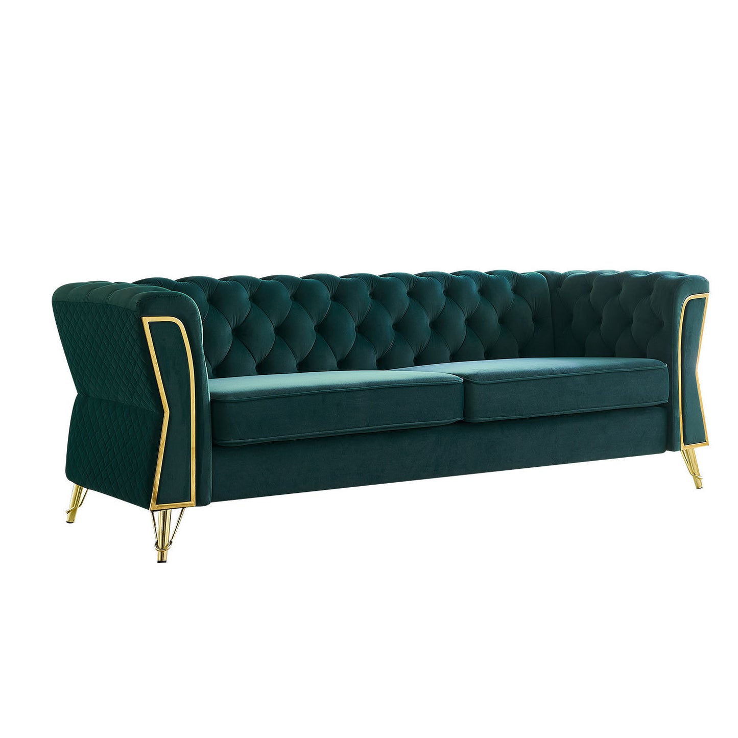 Modern Tufted Velvet Sofa 87.4 inch for Living Room Green Color