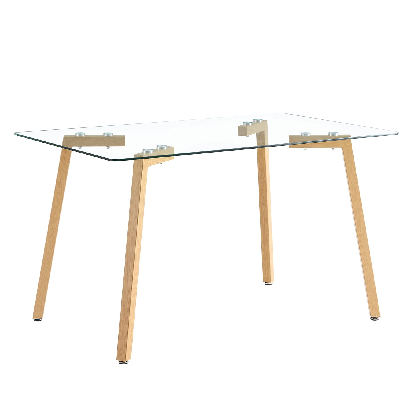 Glass dining table modern minimalist rectangle, 4-6, 0.31 "tempered glass tabletop with wooden coated metal legs, writing desk