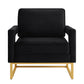 Modern Style Accent Chair with Gold Metal Base , Velvet Upholstered Leisure Chair with Open Armrest, Armchair, Black