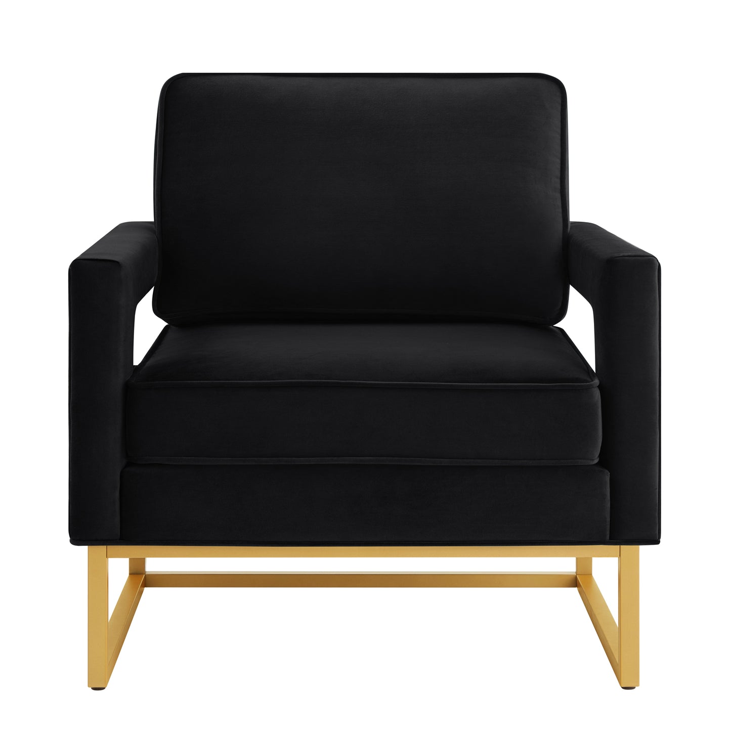 Modern Style Accent Chair with Gold Metal Base , Velvet Upholstered Leisure Chair with Open Armrest, Armchair, Black