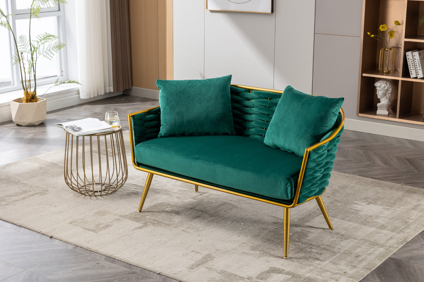 Velvet Accent Chair Modern Upholstered Armsofa Tufted Sofa with Metal Frame, Single Leisure sofa