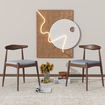 Set of 2 Rubberwood Dining Chairs with Ergonomic Backrest & Comfort Cushions, Walnut+Light Gray