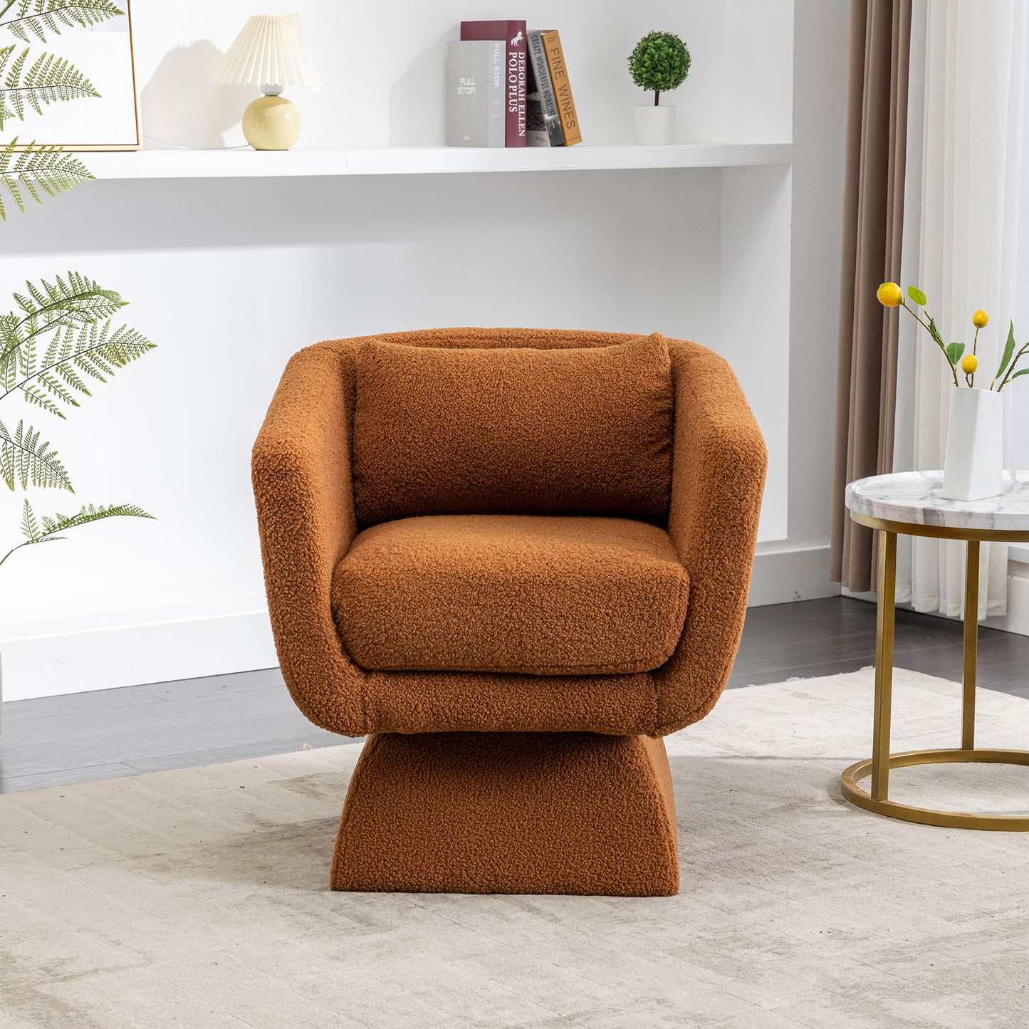 28"W Swivel Accent Chair , 360 Degree Club Chair, Leisure Chair (Caramel Boucle)