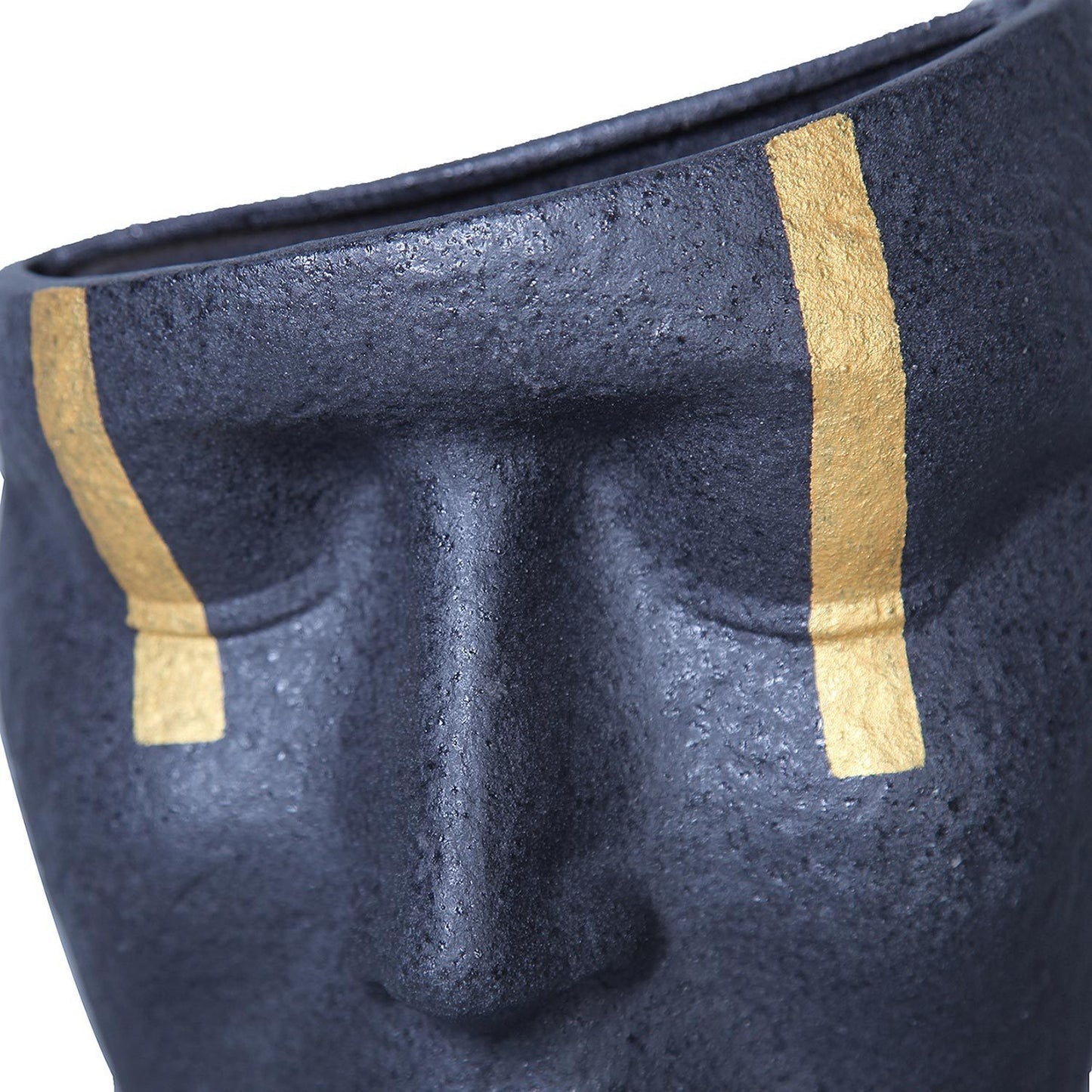 Ceramic Face Sculpture Vase in Black with Gold Accent